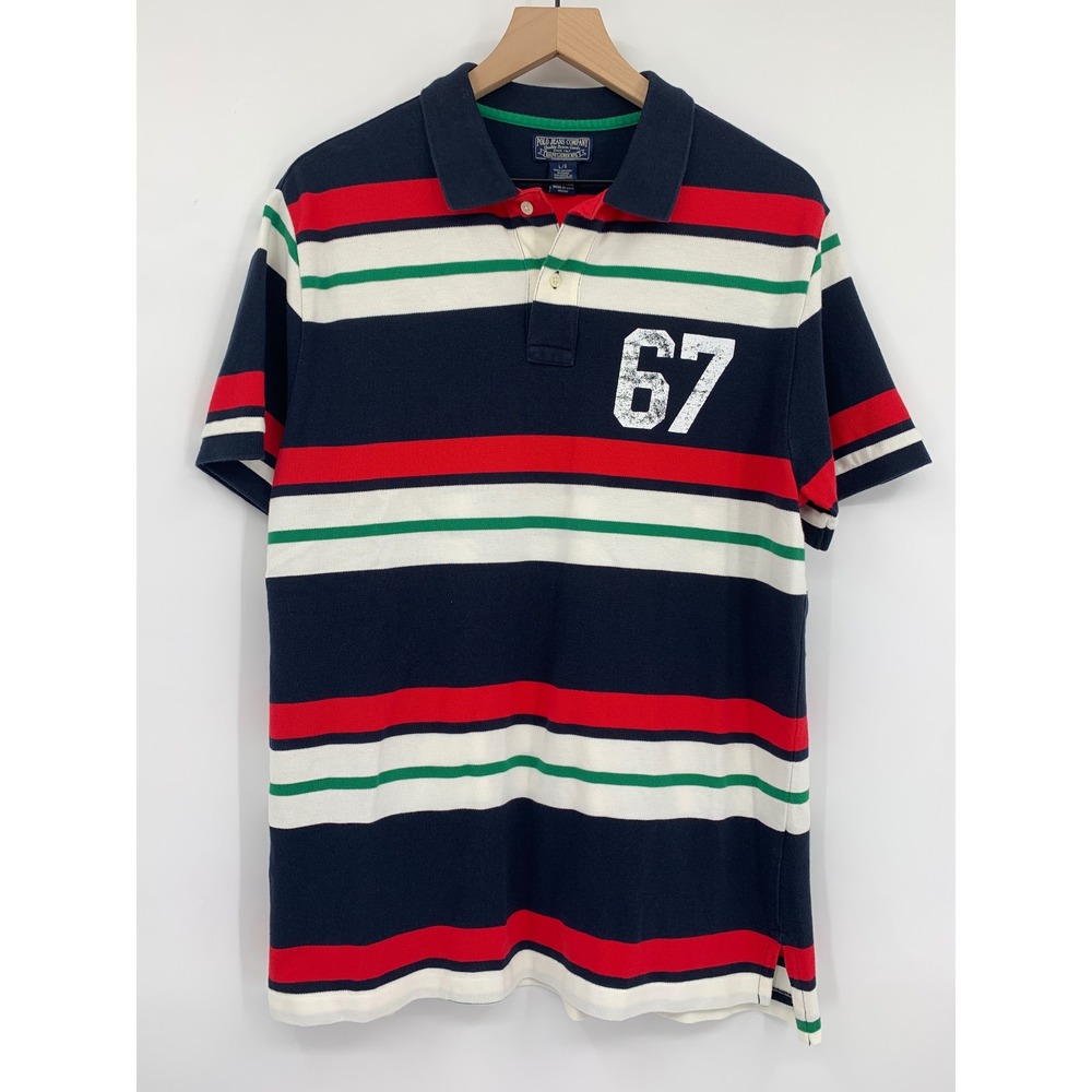 Vintage Ralph Lauren Polo Shirt Mens Large Blue Red Striped 67 Colorful Preppy